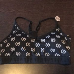 🆕 PINK Black and White Logo Ultimate Sports Bra